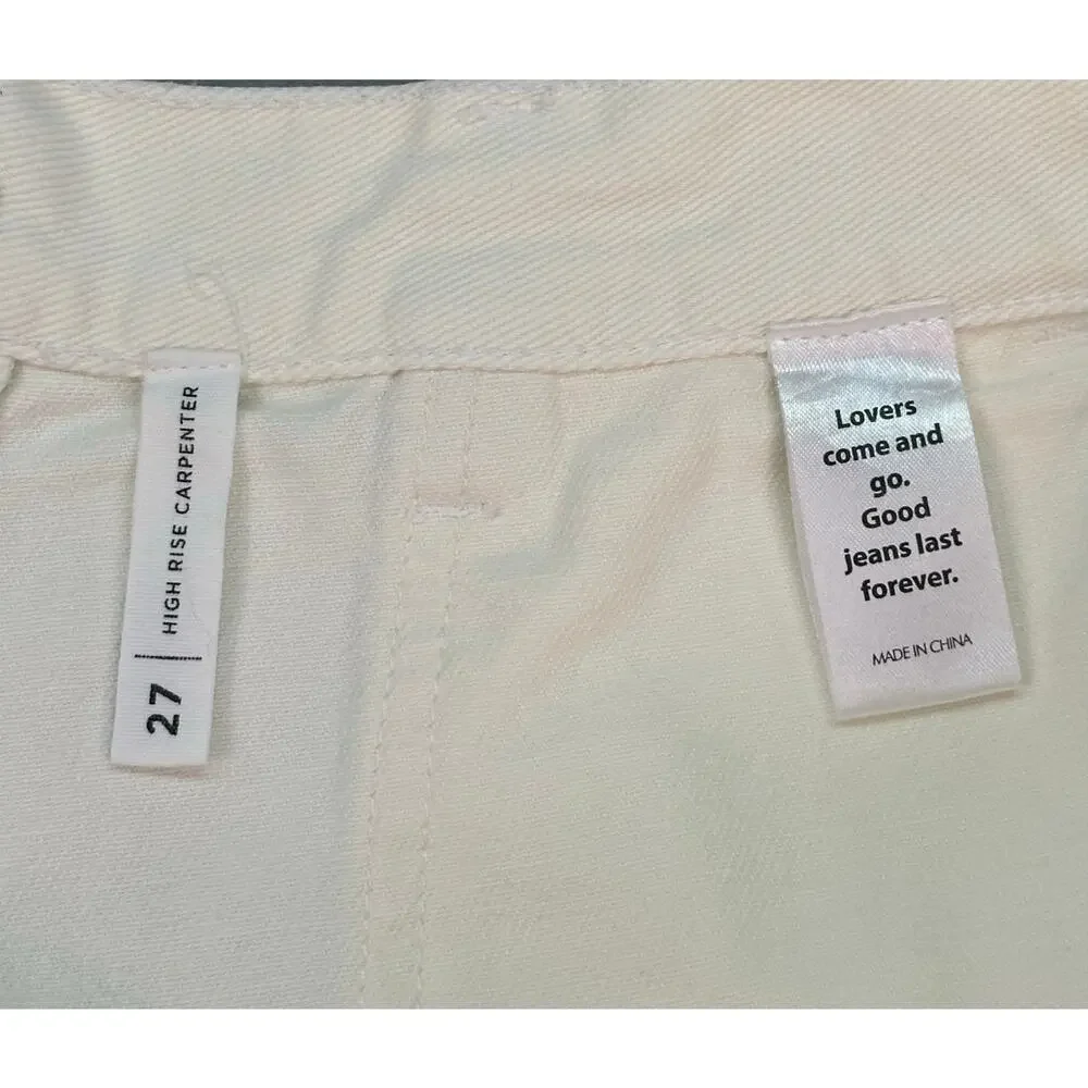 PacSun Sketchbook High Rise Carpenter Cargo Jeans Cream Graphic Doodle Size 27 - Picture 6 of 12